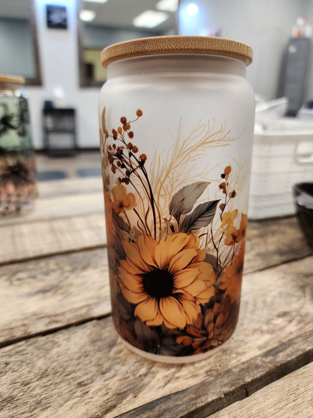 Frosted Sunflower Glass Tumbler!